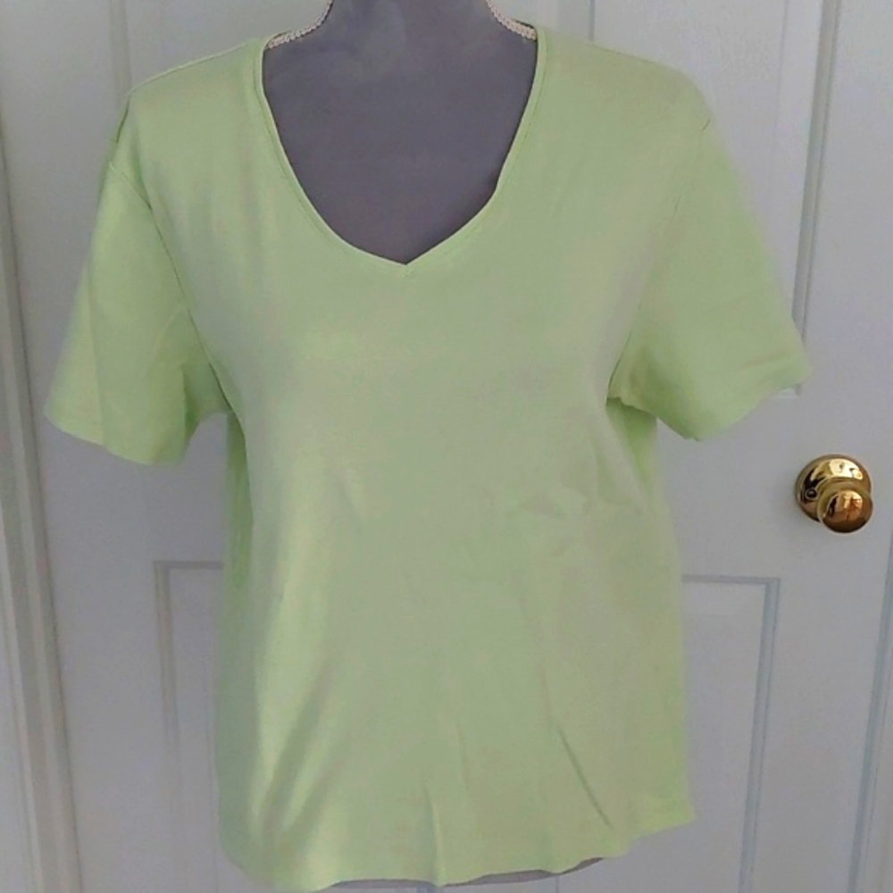 Karen Scott light green short sleeve cotton knit top, L